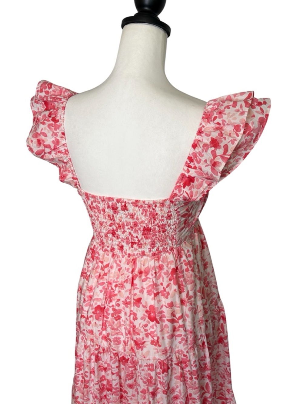 Abercrombie & Fitch Ruched Flutter Sleeve Long Midi/Maxi Dress Pink Floral XS - Picture 4 of 12